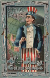 4th of July Greetings - Uncle Sam, Holding a Cigar Postcard Postcard Postcard