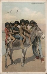 Hopi Children Riding a Donkey Native Americana Postcard Postcard Postcard