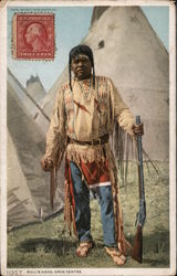 Bull's Head. Gros Ventre. - Native Man Holding Rifle, Tepee in Background Postcard