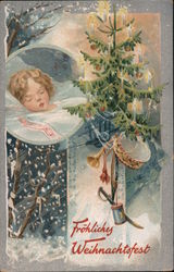 Sleeping child and Christmas tree Postcard