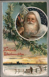 Tuck's Christmas Post Cards 138 - "Fröhliche Weihnachten" - Father Christmas w/ Fir Branches Postcard