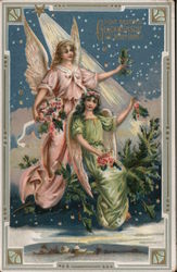 Tuck's New Year's Greetings 600 - "Die Besten Glückwunsche zum Neuen Jahre" - Angels w/ Holly Postcard Postcard Postcard