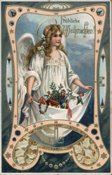 An angel holding toys in her dress Postcard