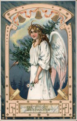 Frohliche Weinachten Angel and Bells Postcard