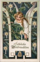 Frohliche Weihnachten Angel In a Christmas Tree Lit By Candles Angels Postcard Postcard Postcard