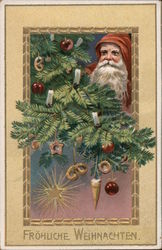 Santa Claus looking at a Christmas Tree Postcard