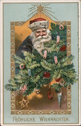 Tuck's Christmas Series 505 - "Fröhliche Weihnachten!" - Santa Claus w/ Decorated Tree Postcard