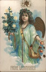 Angel holding a small lighted tree Angels Postcard Postcard Postcard