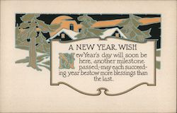 A New Year Wish Night Sky Line with House New Year's Postcard Postcard Postcard