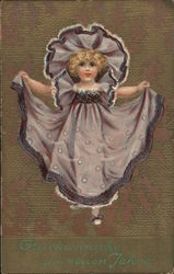 Young girl in dress: "Happy New Year" Children Postcard Postcard Postcard