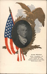 President James Monroe flanked by the US flag Postcard