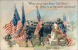 Soldiers with American Flags Patriotic Postcard Postcard Postcard