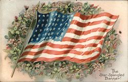 The Star-Spangled Banner American Flag Surrounded by Flowers Postcard