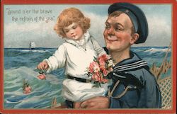 Sailor holding boy with flowers Postcard