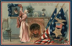 Woman Honoring Portrait With Flags Postcard