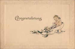 Congratulations - A Cherub in a Shoe Postcard