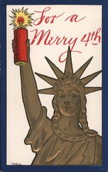 Statue of Liberty holding a fire cracker 4th of July Postcard Postcard Postcard