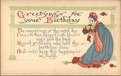 Greetings for Your Birthday - Renaissance Woman with Cake Postcard Postcard Postcard