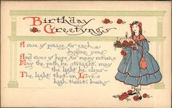 Birthday Greetings with Girl Holding a Cake Postcard