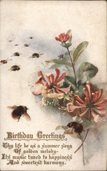 Tuck's Oilette 9651 "Gathering Honey" - Bees, Flower Blossoms and a Birthday Poem Postcard