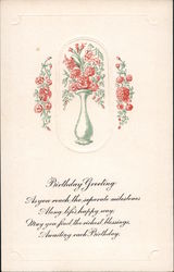 Birthday Greeting Vase of Red Flowers Postcard Postcard Postcard