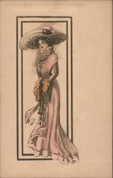 Young woman in fashionable dress Hats Postcard Postcard Postcard