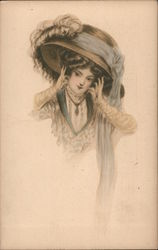 An Old-Fashioned Woman in a Hat Fixing Her Necklace Postcard