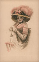 Woman Wearing Hat Posing With an Umbrella Hats Postcard Postcard Postcard