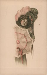 Portrait of a young woman with parasol Women Postcard Postcard Postcard