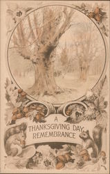 A Thanksgiving Day Remembrance Tree and Squirrels Postcard Postcard Postcard