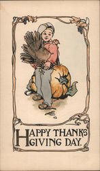 Happy Thanksgiving Day - Boy Holding Turkey Postcard