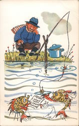 Fish Waiter Serving Bait Postcard