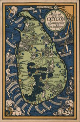 Map of Ceylon showing her tea industry Sri Lanka Postcard Postcard Postcard