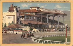 Club house and grand stand. Agua Caliente Jockey Club. Tijuana, Mexico. Postcard