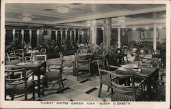 Tourist Winter Garden - R.M.S. Queen Elizabeth Postcard