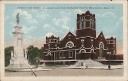 Soldiers' and Sailors' Monument and First Methodist Church Hutchinson, KS Postcard Postcard Postcard