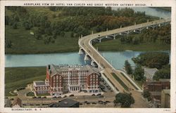 Aeroplane View of Hotel Van Curler and Great Western Gateway Bridge Schenectady, NY Postcard Postcard Postcard