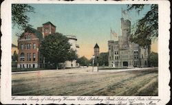 Worcester Society of Antiquity Womens' Club, Salisbury Street School and State Armory, Grove Street Postcard