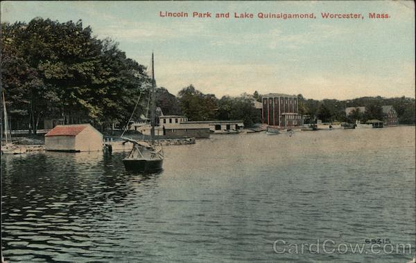 Lincoln Park and Lake Quinsigamond Worcester, MA Postcard