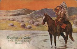 Bennert's Cafe, Jackson Boulevard - Indian Chief on Horse Postcard