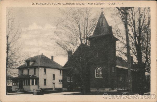 St. Margaret's Roman Catholic Church and Rectory Homer, NY Postcard