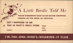 Macy's Men's Store "A Little Birdie Told Me Postcard