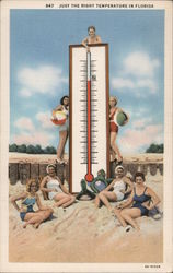 Just the Right Temperature in Florida - Women with Giant Thermometer Postcard Postcard Postcard