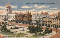 Central Park, Capitol, Opera House Havana, Cuba Postcard Postcard Postcard