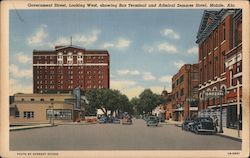 Government Street, looking West, showing Bus Terminal and Admiral Semmes Hotel, Mobile, Ala. Alabama Postcard Postcard Postcard