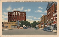 Government Street, looking West, showing Bus Terminal and Admiral Semmes Hotel, Mobile, Ala. Postcard