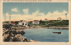 Two Lights and Cape Elizabeth Life Saving Station, Portland Harbor, Me. Maine Postcard Postcard Postcard