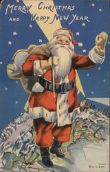 Merry Christmas and Happy New Year - Santa Standing on a Globe Santa Claus Postcard Postcard Postcard