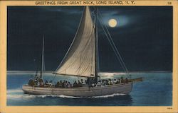 Boat by Moonlight - Greetings from Great Neck Postcard