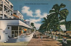 Wofford Hotel, Miami Beach, Fla. Garden Room and Ocean Promenade Florida Postcard Postcard Postcard